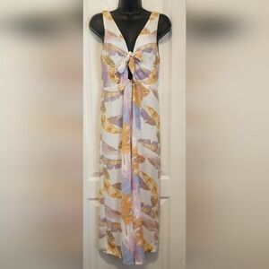 Peach Love White Pastel Feather Tie Front Jumpsuit Size Small EUC